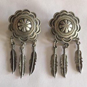Vintage Pierced Costume Jewelry Earrings Pewter 1988 JJ Signed